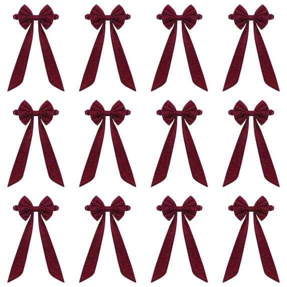12PC Burgundy Chair Sashes Christmas Red Chair Bows for Chairs 29.5"x19.7" Elastic Burgundy Velvet Sashes Chairs Bows for Christmas Banquet Home Wedding Events Holiday Event Decor Banquets Party