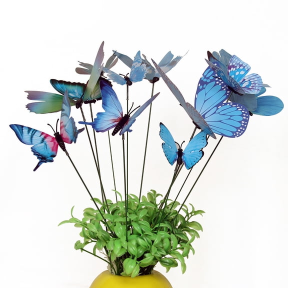 12PC Butterfly Stakes | Outdoor Yard Decor | Colorful Wing Designs, Rust-Resistant Metal, Easy Installation, UV-Protected Paint, Ideal for Garden Planters, Flower Pots & Landscape Decor(Blue)