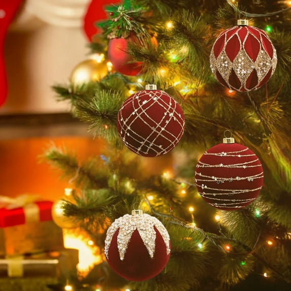 12PC Christmas Decorations, Elegant Indoor Hanging Spheres Decorative, Festive Holiday Hanging Ornament, For Home Party and Seasonal Celebration,Red