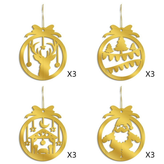 12PC Christmas Gold Acrylic Flat Ball Ornament Set – 2mm Double-Sided Hanging Decorations for Tree, Wreath, or Holiday Display