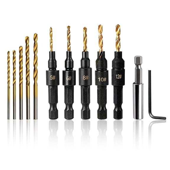 12PC Counter Sink Drill Bit Set for Wood - 5/ 6/ 8/ 10/ 12 Sizes, Adjustable, Precise Drilling, Easy to Disassemble