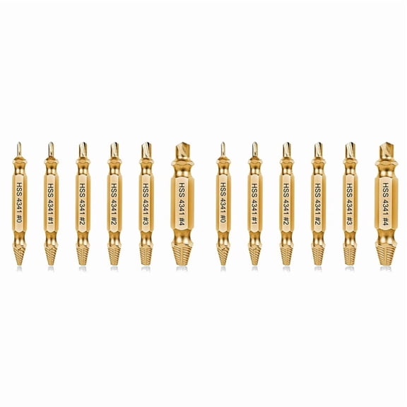 12PC Damaged Screw Extractor Kit,Stripped Screw Extractor Set for Easily and Quickly Remover Common Sizes of Broken Tool,2 set x stripped screw remover,Gold