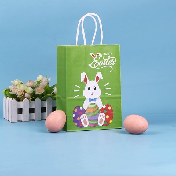 12PC Easter Gift Bags Kraft Paper Bags with Handles, Colorful Bunny Design for Easter Egg Hunts, Party Favors Candies Goodie Bags Bulk, Packaging, Gifts