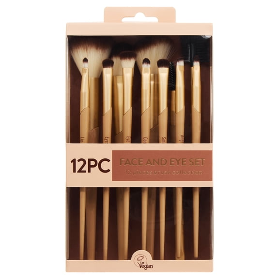 Walmart 12 Piece Face & Eye Makeup & Cosmetic Brush Set, Gold