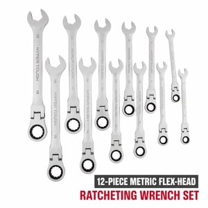 Juego de llaves de trinquete de cabeza flexible Hyper Tough, métricas, 12 piezas