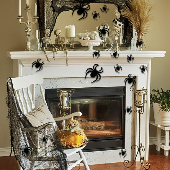 12PC Halloween Spider Decoration For Home Decor DIY Wall Decal Bathroom Indoor Hallowmas Party Supplies ,3 Different Sizes Realistic PVC Scary Black Sticker