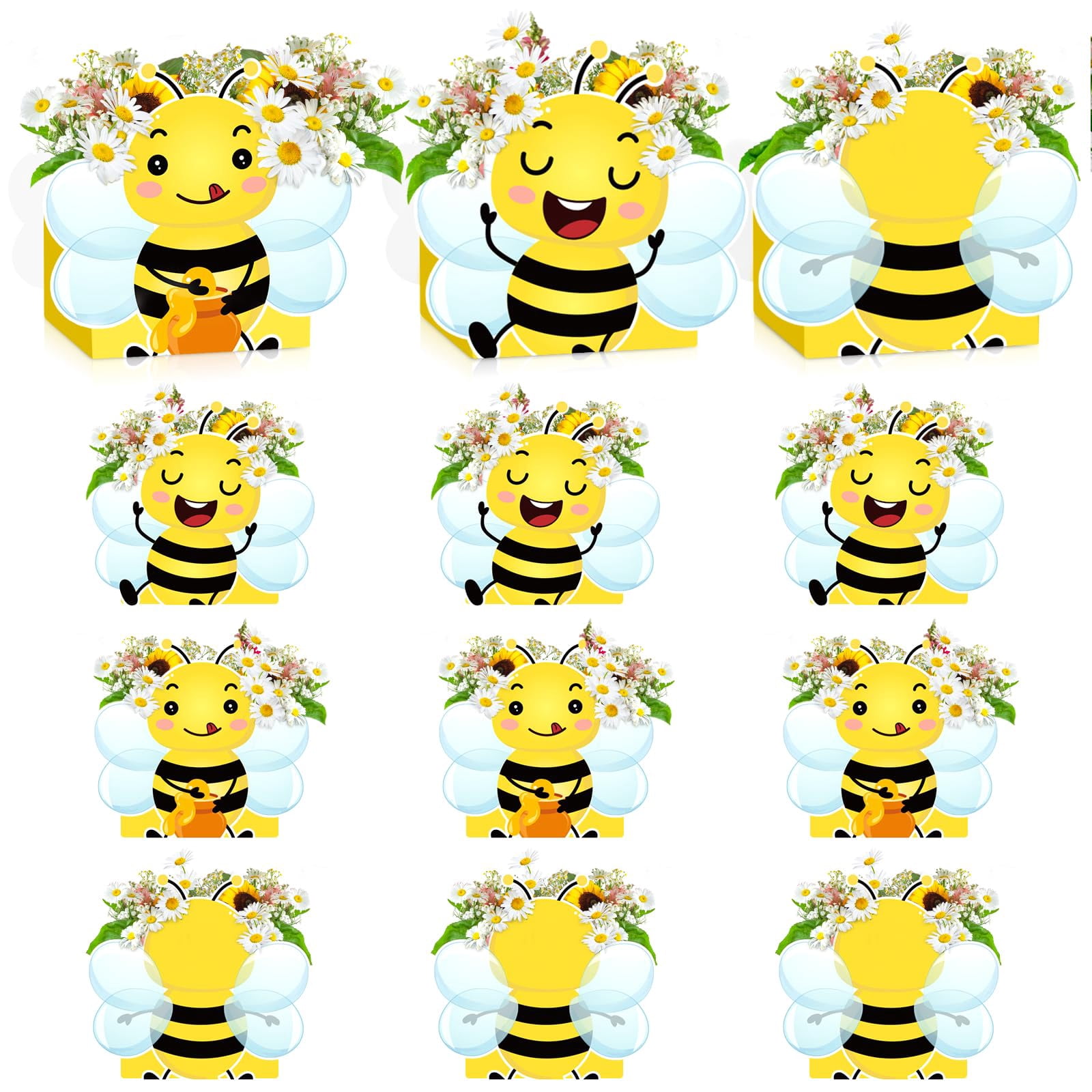 12-Pack Gold & Black 'Bee One' Centerpiece Sticks - 1st Birthday Party Decor, Cake Toppers - View #12