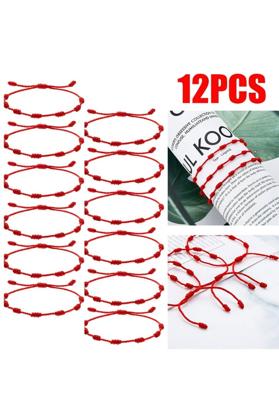 12PC Lucky Red String Bracelet Kabbalah Amulet 7 Knots Protection Rope Man Women US