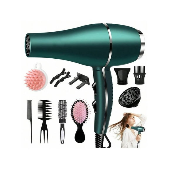 12PC Professional Hair Dryer Fast Drying Salon Blow Dryer With Diffuser, Comb, Nozzle, Concentrator, For Curly And Straight Hair, 2 Speed & 2 Heat Setting, Cool Button