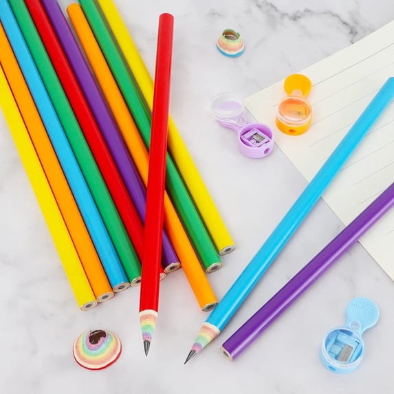 12PC Rainbow Paper Pencils & 3PC Long Point Pencil Sharpeners, Cute Colored Paper Pencils for people, Portable Fun Pencil Set for office Supplies