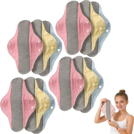 12PC Reusable Washable Incontinence Pads for Women, Leak-Proof, Waterproof & Breathable, Pure Cotton & Bladder Leak Protection