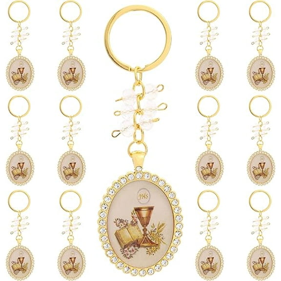 12PC Rhinestone Bling Keychain Recuerdos De Bautizo First Communion Catholic Wedding Memories Gifts Party Favors Decorations