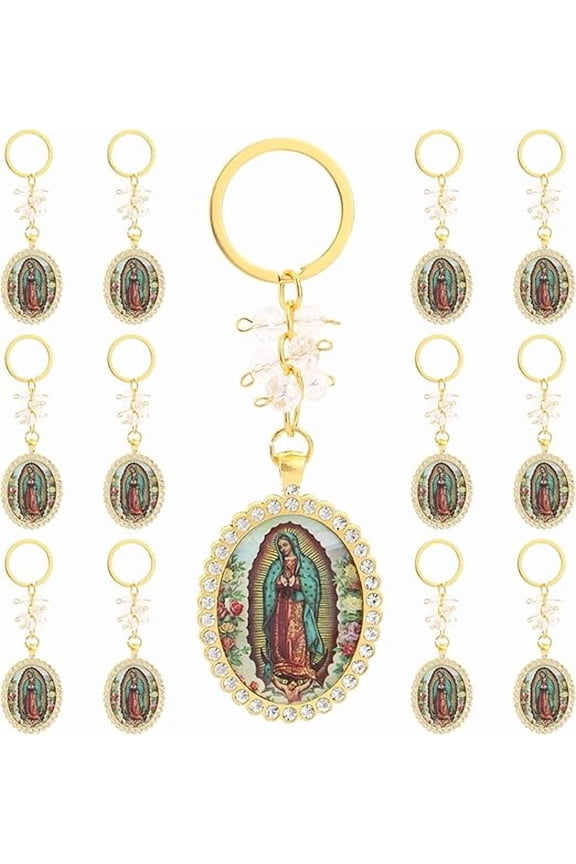 12PC Rhinestone Bling Keychain Recuerdos De Bautizo First Communion Catholic Wedding Memories Gifts Party Favors Decorations