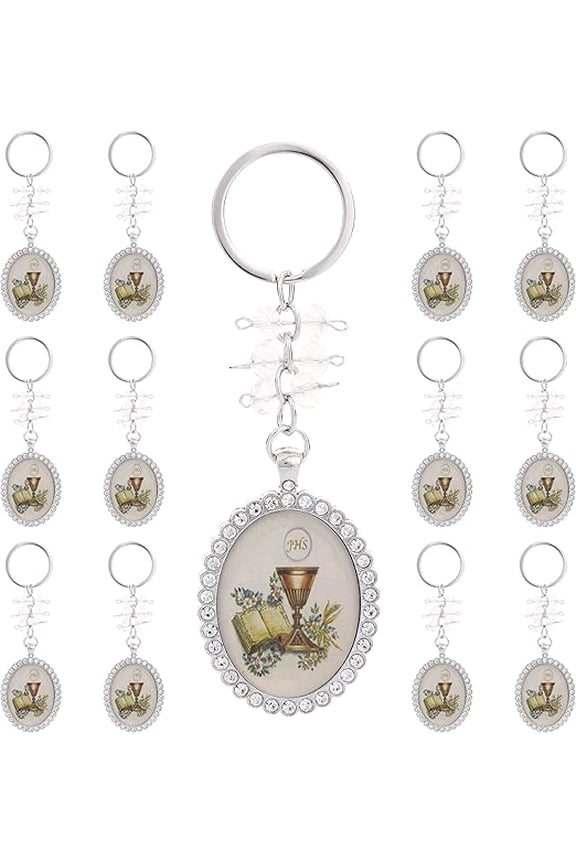 12PC Rhinestone Bling Keychain Recuerdos De Bautizo First Communion Catholic Wedding Memories Gifts Party Favors Decorations