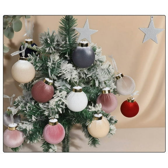 12PC Velvet Christmas Ball Ornament Set, Soft Velvet Wrapped Christmas Tree Decorations, Pink and Rose Gold Hanging Baubles for Holiday Décor