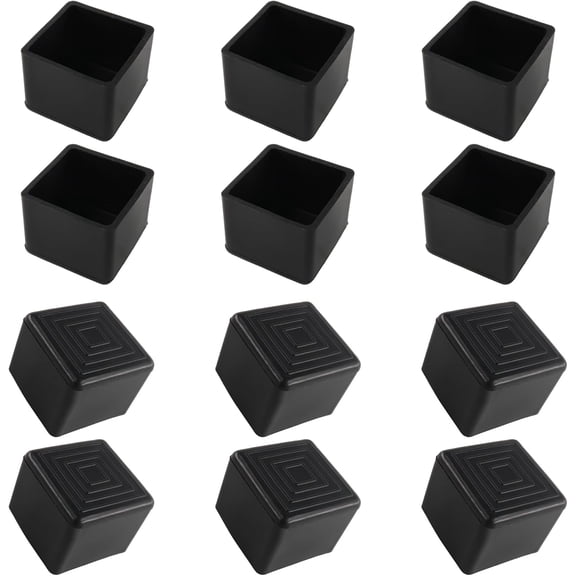 12PCS 1” x 1” Square Rubber Furniture Leg Caps, PVC Chair Leg Tips Caps, Furniture Foot Protectors, Black Rubber Table Foot Cover, Wear-Resistant Table Chair Leg End Cap