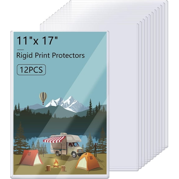 12PCS 11x17 Rigid Print Protectors Hard Plastic Sheet Protectors, Clear Heavy Duty Top Loading Menu Holder Poster Sleeves Page Protectors Frames Holder for Magazine Photo Paper Poster Prints
