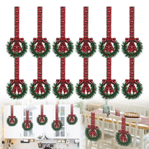 12PCS 12In Mini Christmas Wreaths | Small Holiday Wreaths with Red Bow & Berries | Cabinet, Door, Window & Wall Xmas Decorations | Indoor/Outdoor Holiday Décor