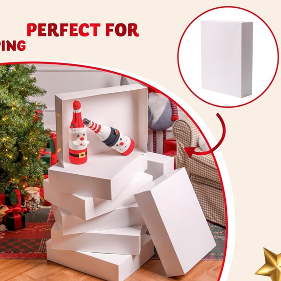12PCS 17" x 13" x 4" Christmas Large Gift Boxes with Lids for Presents, Xmas Holiday Birthday Shirt Clothing Gift Boxes, Plain White Cardboard Wrapping Box for Robe, Hat, Sweater and Coat