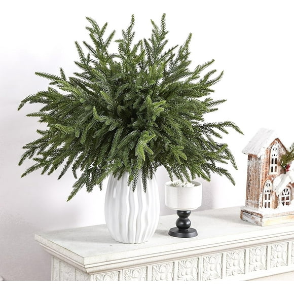 12 Pcs Christmas Norfolk Pine Branches, 18 in Real Touch Norfolk Pine Stems for Vase DIY Garland Wreath Home Decoration