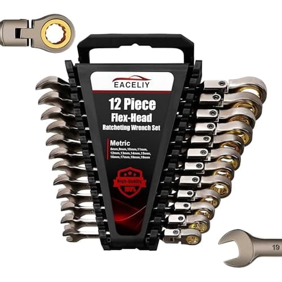 12PCS 180 Metric Flex-Head Ratcheting Wrench Set,Ratchet Combination Master Speed Wrenches,72-Teeth,8-19mm,CR-V Steel,with Rack Tray Organizer$$Tools & Hardware Other