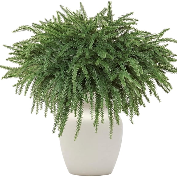12PCS 18in Real Touch Artificial Norfolk Pine Greenery Stems Faux Cedar Pine Needles for Garland Wreath Crafts DIY Indoor Outdoor Home Xmas Decor