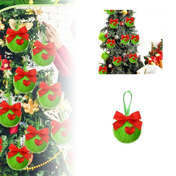 12PCS 2.36''/60MM Christmas Tree Ornaments Balls, Green Fluffy Christmas Ornaments Christmas Tree Indoor Fireplace Decoration Christmas Tree Ornaments Pendant (Long Hair Version)