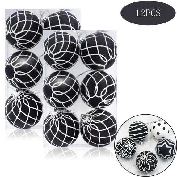 12PCS 2.4" Christmas Balls Ornaments Black Shatterproof Christmas Tree Decorations Tree Pendants Hanging Decorations for Xmas Halloween Holiday Party Decoration