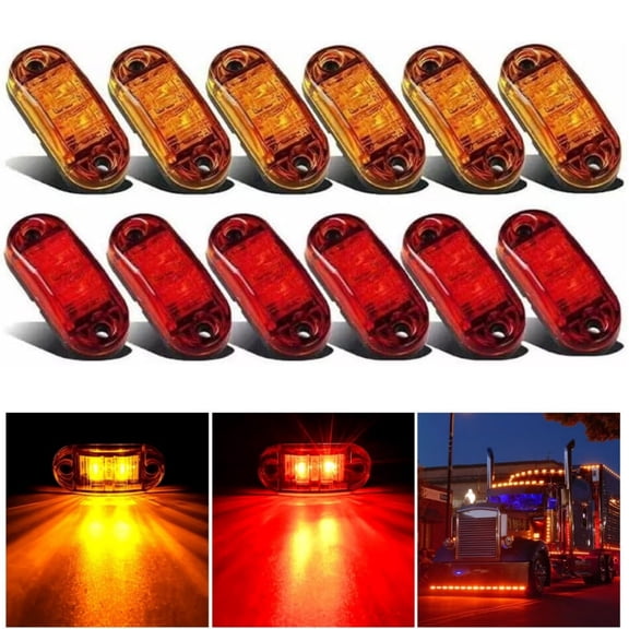 12PCS 2.5 Inch LED Trailer Lights Kit Front Rear Side Marker Clearance Indicators Light Lamp,Led Side Marker Oval Signal Running Lights Waterproof Universal for Truck Camper Boat Rv