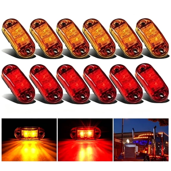 12PCS 2.5 Inch LED Trailer Lights Kit for Truck Camper Boat Rv Front Rear Side Marker Clearance Indicators Light Lamp,Led Side Marker Oval Signal Running Lights Waterproof Universal