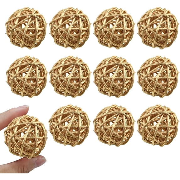 12PCS 2 Inch Gold Wicker Rattan Balls Fade Resistant Decorative Orbs ...