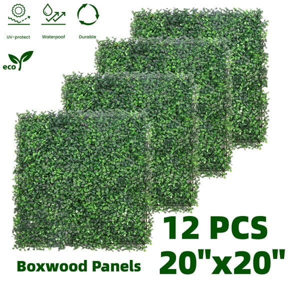 12PCS 20"x20" Artificial Boxwood Panels,Boxwood Hedge Wall Panels,Artificial Grass Backdrop Wall, Privacy Hedge Screen UV Protected for Outdoor Indoor Garden Fence Backyard