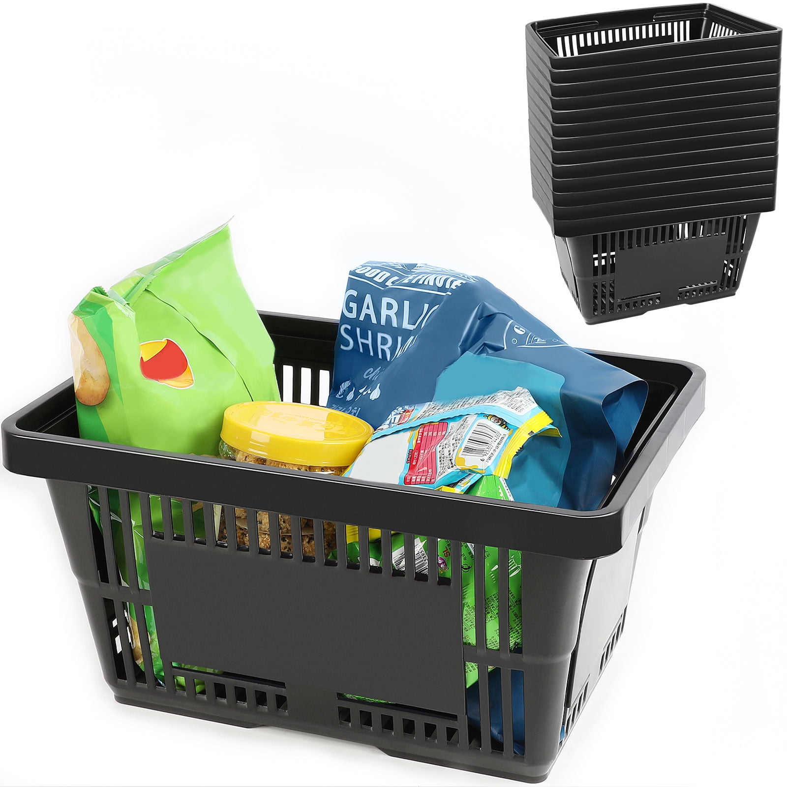 12PCS 21L Black Shopping Basket Basket With Plastic Handles For Supermarket shop
