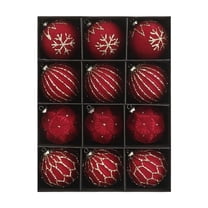 12PCS 3.15" Neutral Velvet Christmas Ornaments, texture designs Flocked Glitter Baubles Set, Elegant Xmas Tree Decorations for Holiday Wedding Party Displays