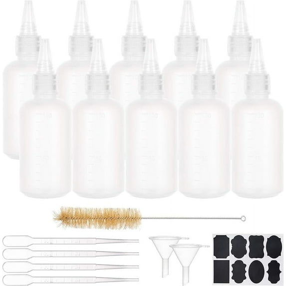 12PCS 3.4oz Plastic Squeeze Bottles with Measurement 4PCS 2ml Droppers 2PCS Funnels 1PC Brush and Sticker Labels for Cookie Decoration