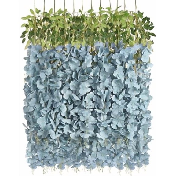 12PCS 3.6Ft Artificial Wisteria Hanging Flowers Dusty Blue Fake Hanging Flowers Garland Silk Flowers Rattan String Faux Wisteria Vine for Garden Home Wedding Arch Decorations (Dusty Blue)