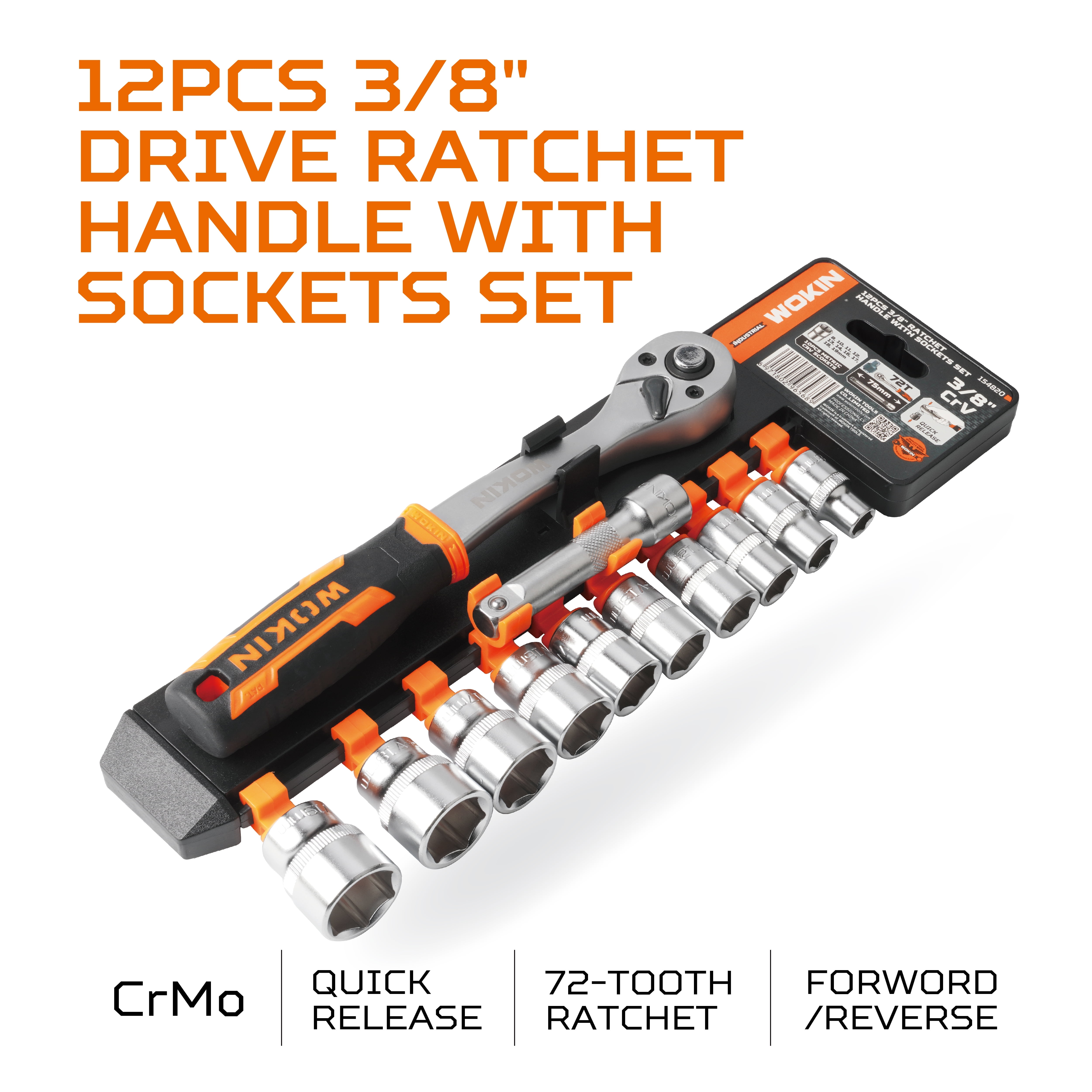 12PCS 3/8" Drive Ratchet Handle With  Socket Set