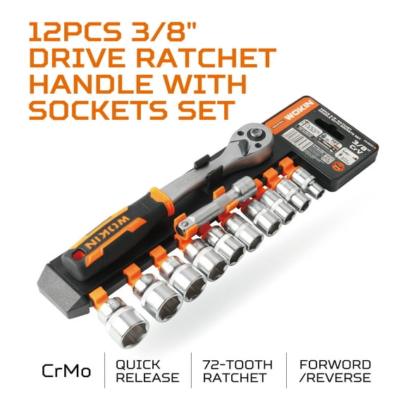 12PCS 3/8" Drive Ratchet Handle With  Socket Set