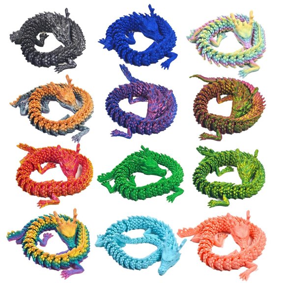 12PCS 3D Printed Dragon Figurine Collection Dragon Statues, Random Colors