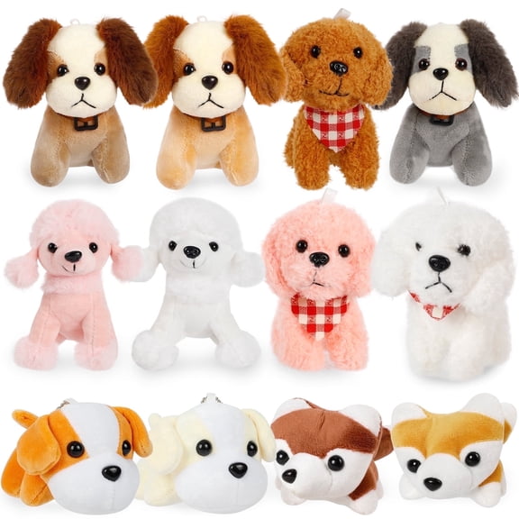 12PCS 4.5" Cute Plush Toy Dog , Mini Dog Plush Backpack Charm, Various Plush Dog Toys, Perfect as a Holiday Gift, Prize, or Room Decoration for Boys and Girls