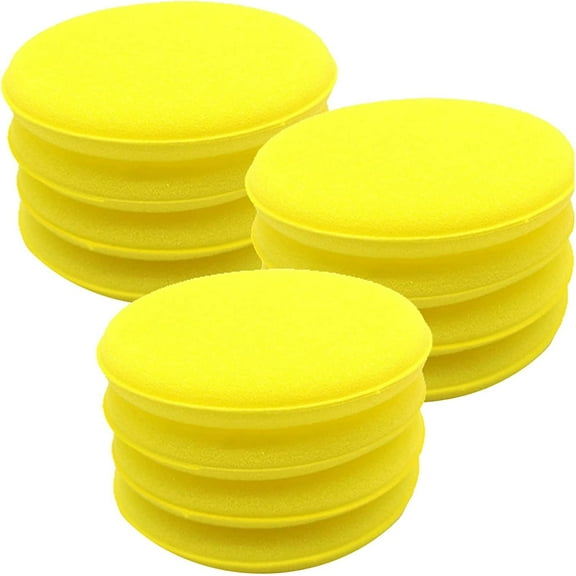 12PCS 4 Ultra Soft Foam Detailing Wax Applicator Pad/Cars Wax Applicator Round Shaped Foam Sponge Cleaning Tool (Yellow x12)