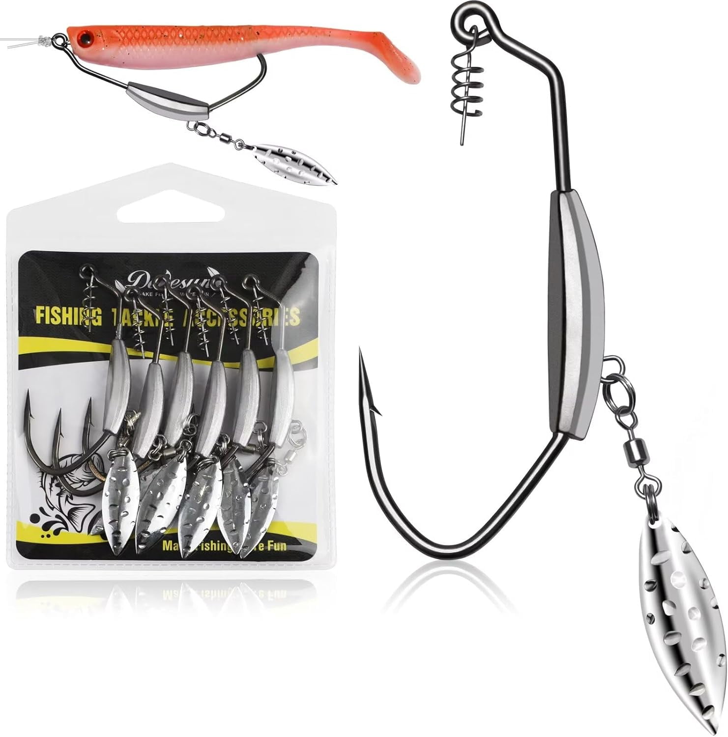 Dovesun Weighted Swimbait Hooks 12-Pack Kit - Weedless, 3/0 4/0 5/0 Sizes  With 1/8 Oz To 1/4 Oz Weights For Bass