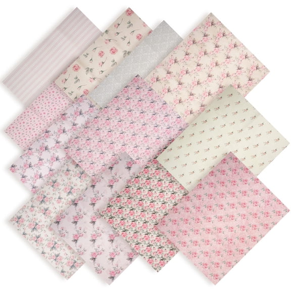 12PCS 46x56cm (18 X 22 Inches) Polyester Fabric With Bundled Printing, Quilting, Splicing, Square Sewing Fabric, DIY Handmade Home Party Decoration（Pink）