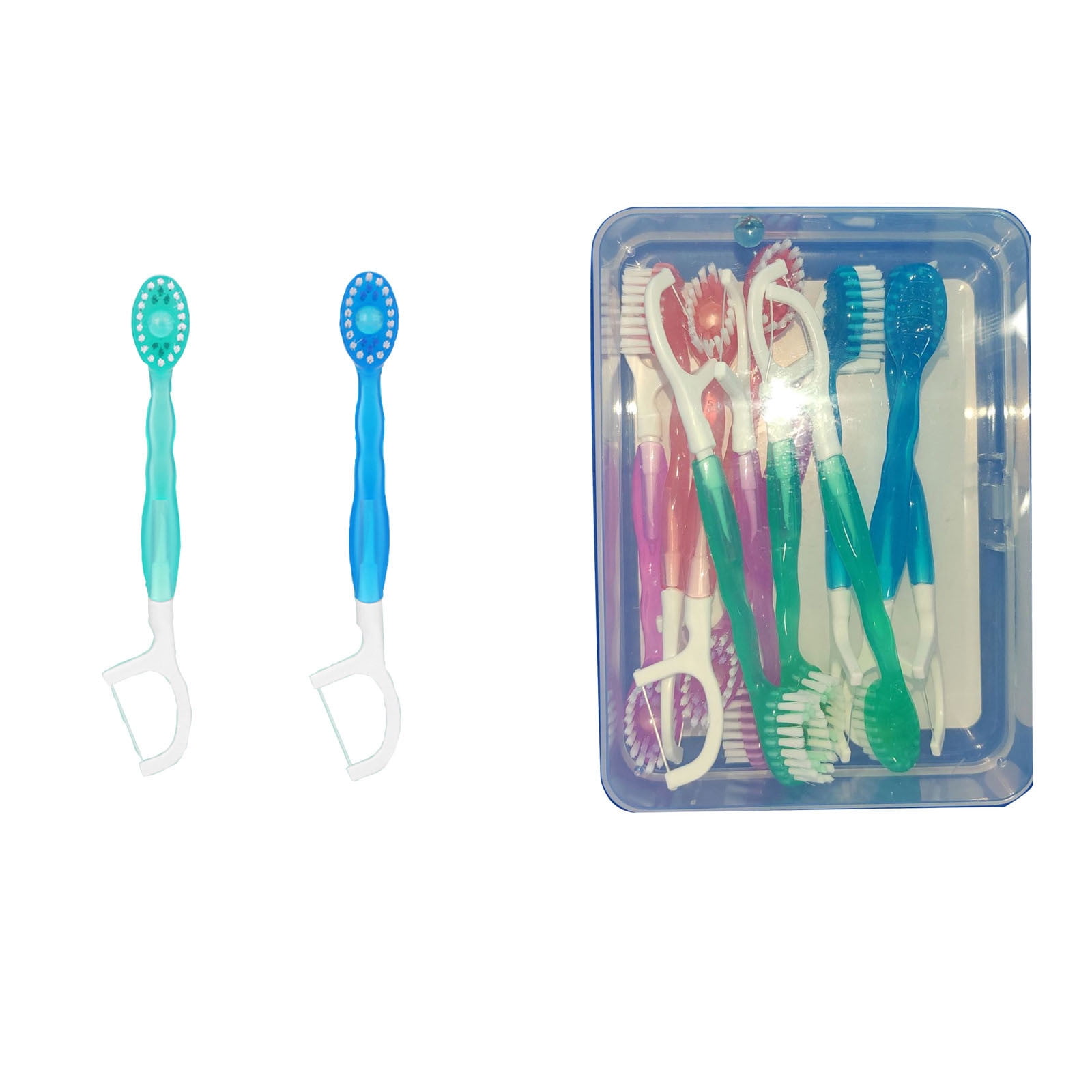 12PCS 5 in 1 Disposable Mini Toothbrush with Toothpaste + Floss + Pick + Tongue Scraper | Travel Size | Individually Wrapped | Soft | Mint | Travel Set | Oral Care