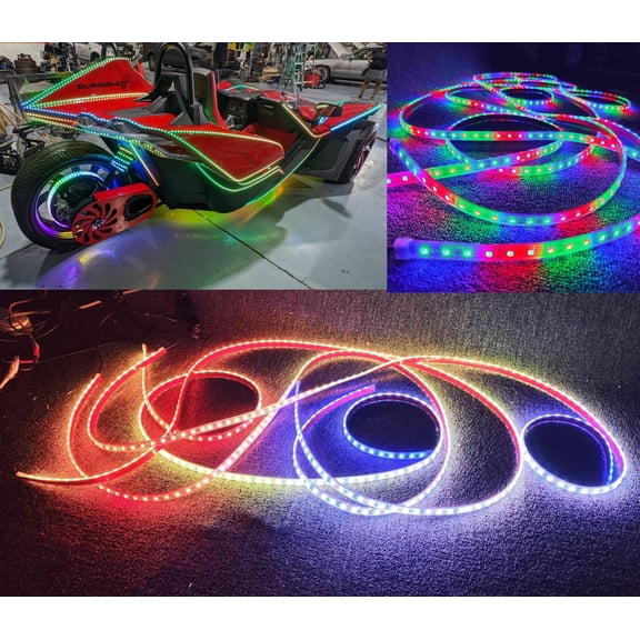 Tzvmnylighting Factory - 12PCS 6.5FT 78" Single Row Dream Color CHASING For Slingshot Shiny Night Underglow Light LED Strips Play With Music APP +Remote Waterproof
