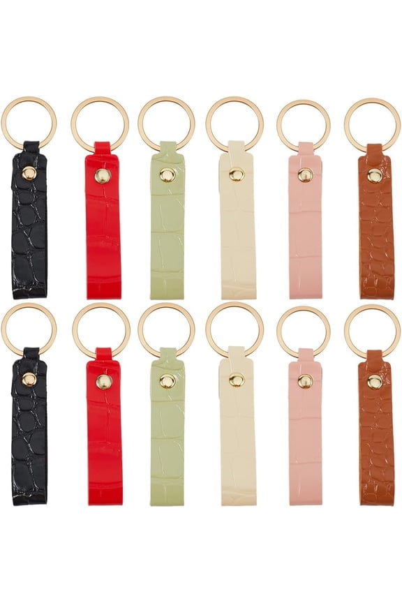 12PCS 6 Colors PU Leather Car Keychain Hand Strap Wristlet Key Fob Wrist Leather Lanyard Keychain with Alloy Ring Universal Key Holder for Phone Car Wallet Purse Charms Men Women