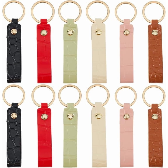 12PCS 6 Colors PU Leather Car Keychain Hand Strap Wristlet Key Fob Wrist Leather Lanyard Keychain with Alloy Ring Universal Key Holder for Phone Car Wallet Purse Charms Men Women Mixed Color