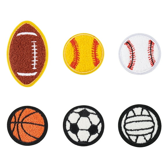 12PCS 6 Styles Chenille Ball Embroidery Patches Iron on Patches Sport Ball Applique Patches Baseball Basketball Volleyball Football Rugby