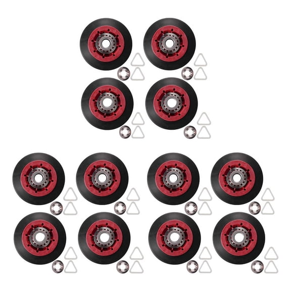 12PCS 8536974 Dryer Drum Roller Fit for , - Replaces 8536974, 8536973, W10314171, WPW10314173,12 x wheel 24 x Washer,Black & red
