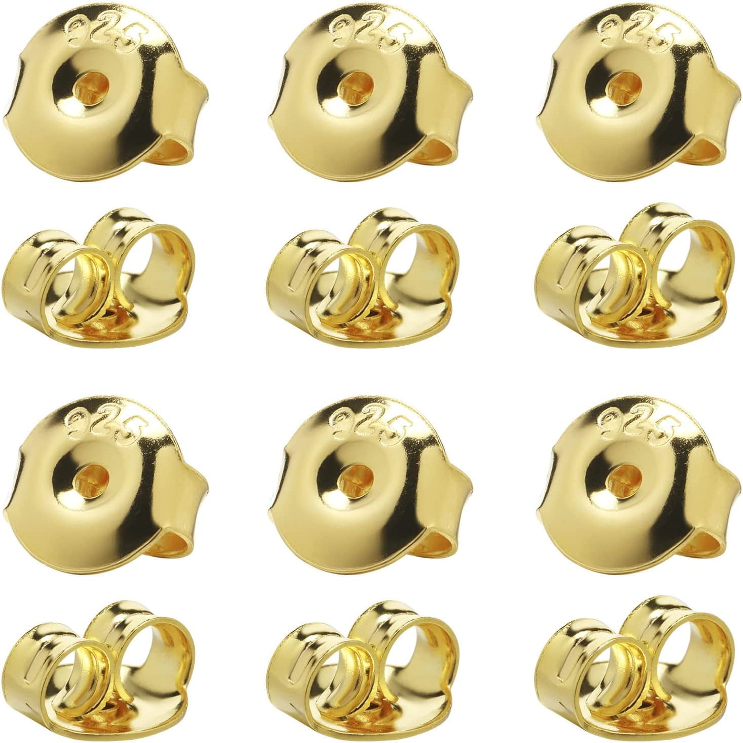 12PCS 925 Silver Earring Backs Replacements, 18K Gold Plated Hypoallergenic Earring Backs for Studs, Secure Ear Locking for Stud Earrings Ear Nut for Posts